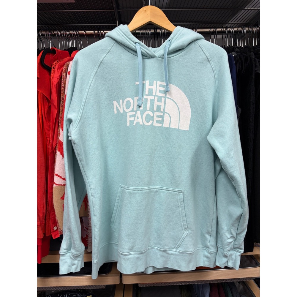 The North Face Womens Half Dome Pullover Hoodie Light Blue Aqua XL Fleece Logo